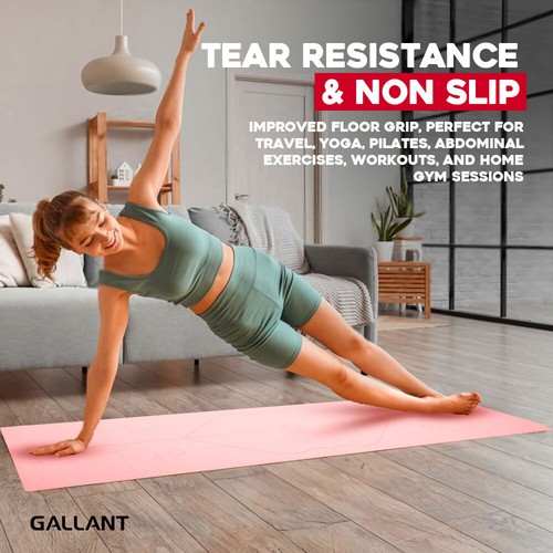 Yogamatte rutschfest Pilates Übung Boden Fitnessstudio Training mit Tragegurten - Bild 2 von 16