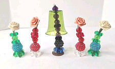 VTG Artisan Dollhouse Minature Beaded Lamp And Flowers 1:12 Decor Lantern Coin