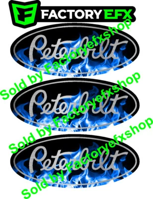 FACTORY EFX 3 Peterbilt Blue Flame Hood & Grille Decal Emblems Flames 359 379 378 353 377