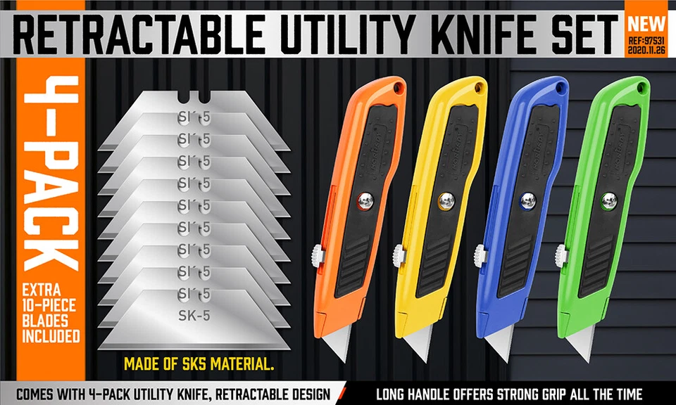 Horusdy 4 шт. коробка триммер универсальный нож алюминиевый корпус выдвижной дополнительный 10 лезвий - Изображение 2 из 4