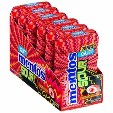 6 Pack of Mentos Sour Chewing Gum Sugar Free Strawberry 28 Piece Bottle 06/2025