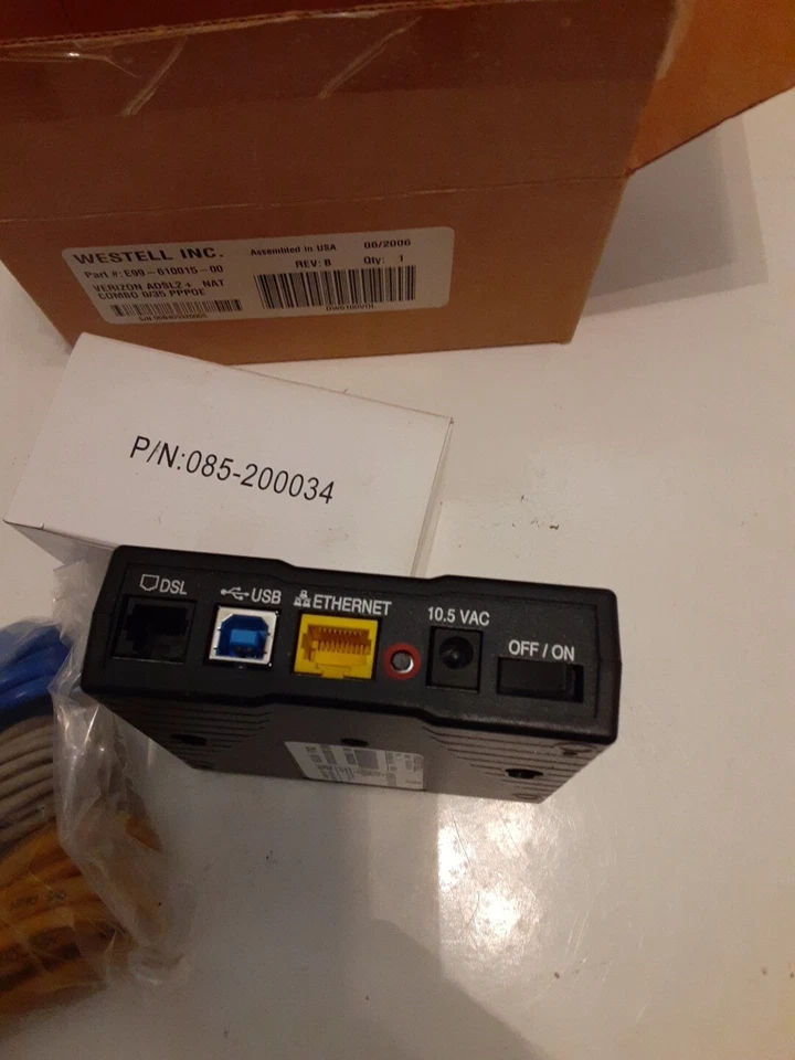 WESTELL 6100 E99-610015-00 DSL Internet Router AC Power Ethernet USB Cables - Image 4 of 4