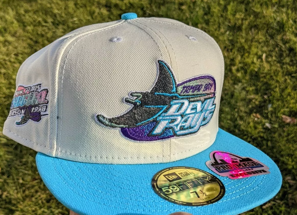 7 1/2 Tampa Bay Devil Rays Off White New Era Fitted Cap Exclusive Club Hat