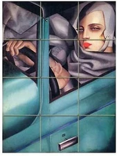 Tile Mural Autoportrait T. de Lempicka Kitchen Shower Backsplash Marble Ceramic