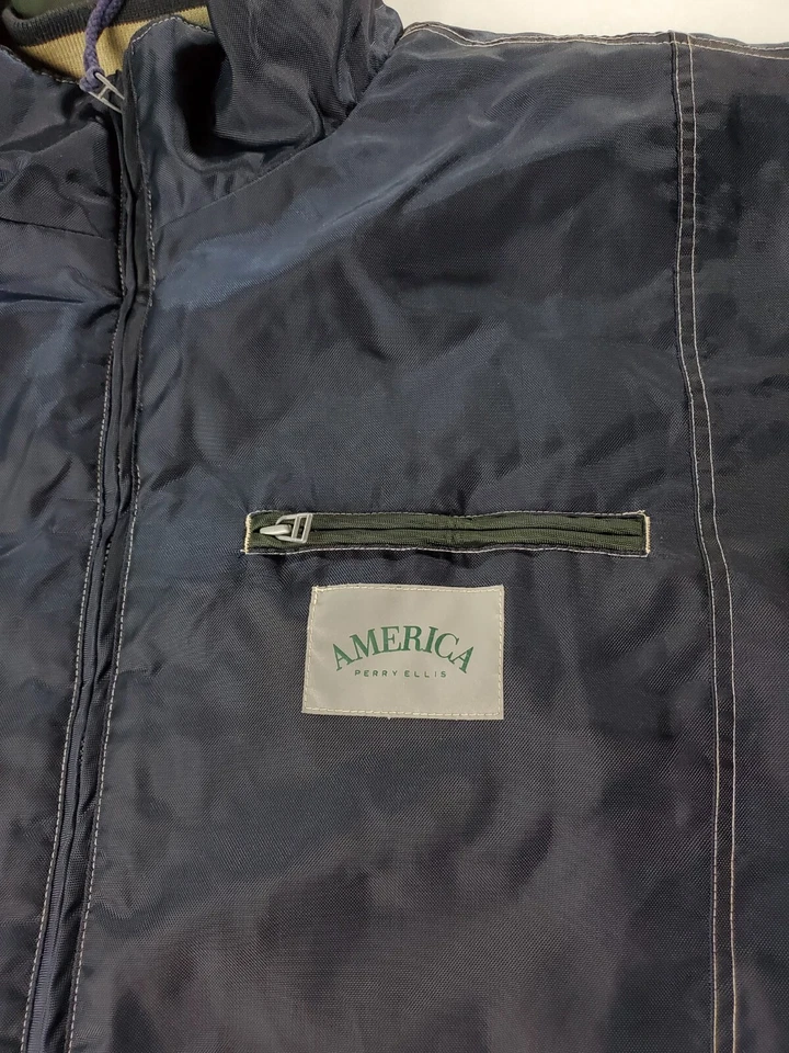 Vintage Perry Ellis Parka Jacket Size XL Full Zip Heavyweight Nylon Blue 90s - Image 4 of 4