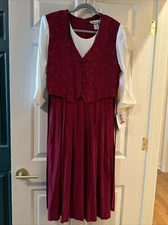 Vintage Allison-che Dress Womens 12P Petite Red Cream Embroidery Granny Cottage