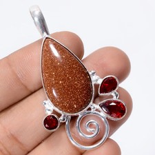 Colgante de plata 925 de 2" ARP-3580 con piedras preciosas de granate de piedra arenisca dorada joyería de moda