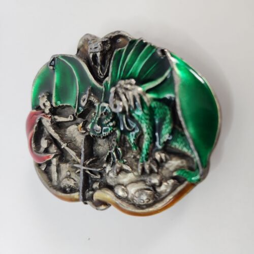 Bergamotte Messingwerke Emaille Drache & Ritter Gürtelschnalle Fantasy U 146 1983 USA - Bild 8 von 11