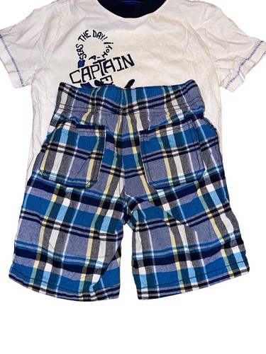 Gymboree Outfit Boys 4 Blue Plaid Shorts Anchor Sail Top 4/4T - Picture 4 of 7
