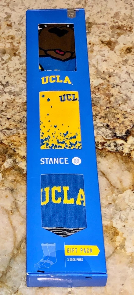 STANCE UCLA Bruins 3 Pares Caja Azul Amarillo Marrón Calcetines Crew NUEVO Para Hombres Talla L 9-12 Foto 2 de 3
