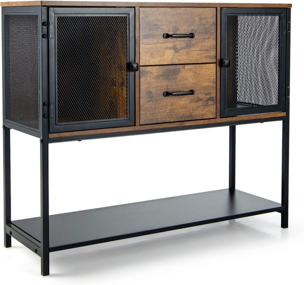 Sideboard Beistellschrank Konsolentisch Mit SchräNken & Schubladen Braun+Schwarz-image