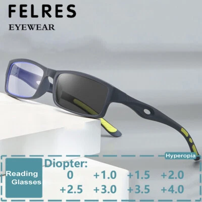 Neue Quadratische Sport Photochrome Mode Lesebrille Männer Outdoor Schirm Brille  - Bild 1 von 4