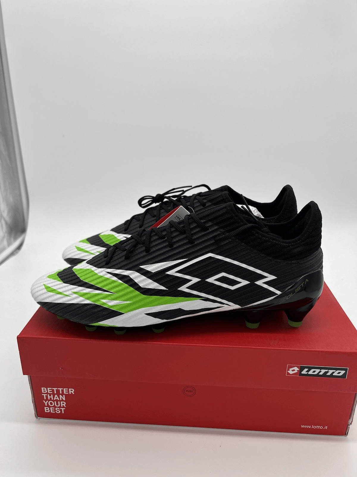 Lotto Solista 200 VI FG Tacchetti Calcio Uomo Taglia 6 Donna Taglia 8 Nero Nuovi