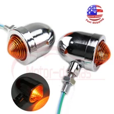 2x Chrome Motorcycle Bullet Turn Signal Amber Light Indicators Blinker Universal