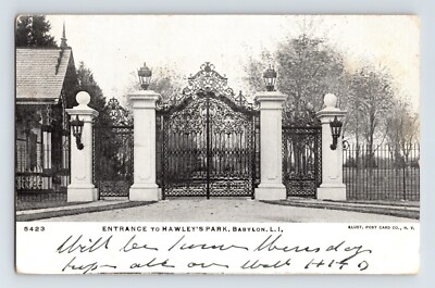 Babylon New York Hawley s Park Entrance Gate 1907 Postcard Posted Undivided Back