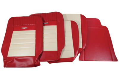 1964-66 FORD MUSTANG COUPE DELUXE PONY RED/WHITE SEAT UPHOLSTERY 