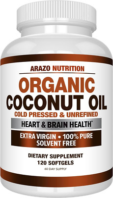 Arazo Nutrition Organic Coconut Oil 2000 MG - 100% Extra Virgin Unrefined Cold P