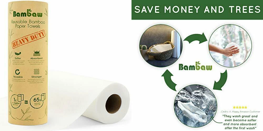 Reusable Paper Towel | Bamboo Eco Kitchen Roll | Heavy duty & White