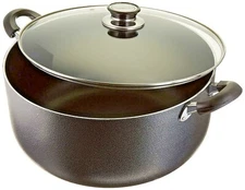 16 QT Non-Stick Aluminum Sauce Pan/Stock Pot With Glass Lid, Black