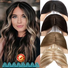 100 Human Hair Clip in Hairpiece Top Topper Toupee Wig for Women With Bang Remy