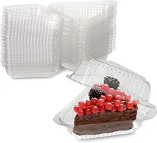 MT Products Clear Hinged Plastic Cake Slice Container with lid - Pack of 20