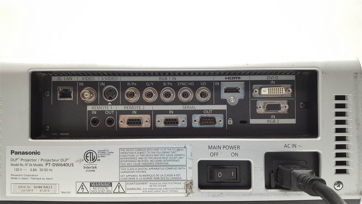 Panasonic PT-DW640US DW640 DLP 6000 Lumens WXGA Projector No Lens