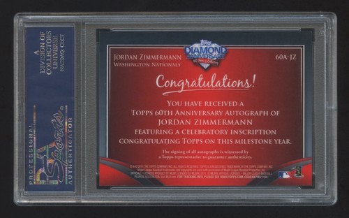 2011 TOPPS DIAMOND JORDAN ZIMMERMAN 60TH ANNIVERSAY AUTOGRAPH INSCRIPT #D 27/60 - Picture 2 of 2