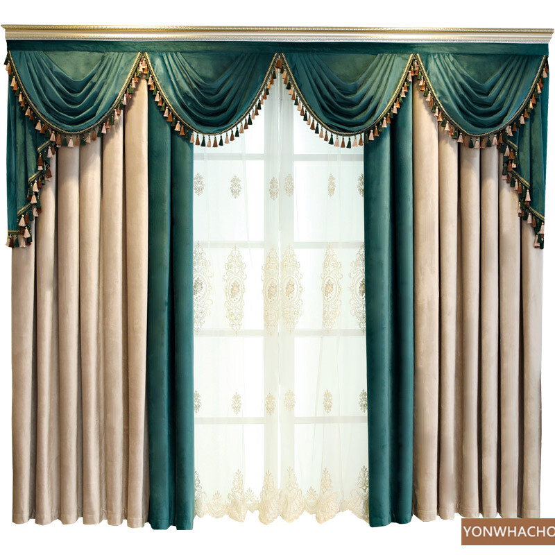 luxury flannel villa blue velvet cloth blackout curtain tulle valance drape  B739