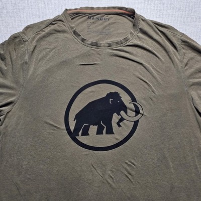 Mammut T-shirt Mens Small Mammoth Logo Olive Green Organic Cotton Short Sleeve