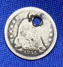 Pièce de monnaie américaine Liberté assise demi-dime 1855 bon état variété 3 (1853-1855) 