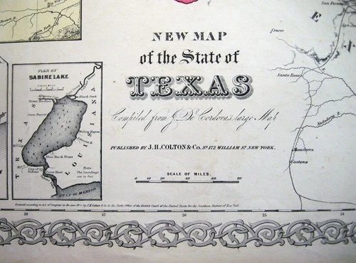 1857 TEXAS DOUBLE SHEET MAP BY COLTON FROM J. DE CORDOVA ORIGINAL