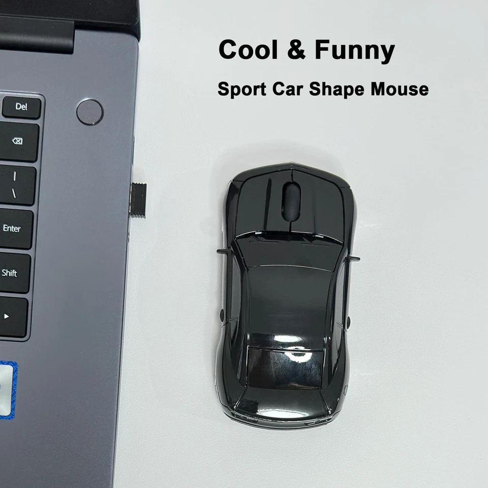 Negro 2.4Ghz Divertido Mouse Inalámbrico Deportivo en Forma de Coche con Receptor USB para Laptop Foto 3 de 4
