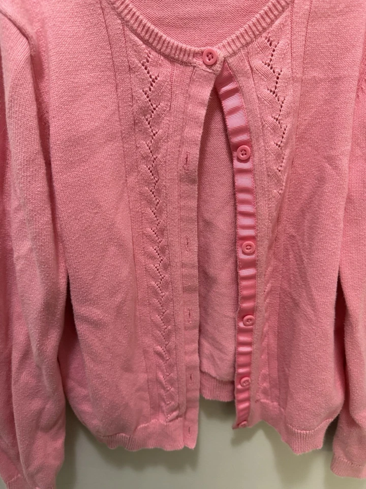 Suéter cárdigan de algodón rosa Hanna Andersson para niñas - talla 150 (12-14) Foto 2 de 4