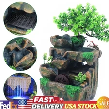 Tabletop Water Fountain Mini Rockery Waterfall with LED Light Table Ornament NEW