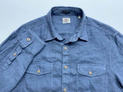 FAHERTY Baird McNutt Irish Linen Shirt Mens Medium Blue Long Sleeve Button Up