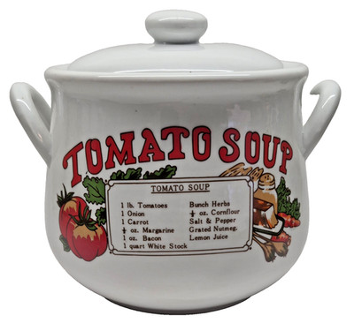 Vintage Tomato Soup Recipe Tureen Crock Lidded Ceramic Handles