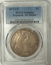 1872-CC Carson City Seated Liberty dollar PCGS AU detail. Only 3,150 made #mrc19