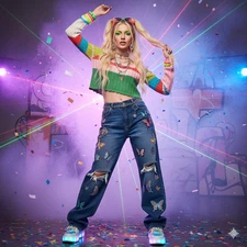 LA Hearts Top Womens XS Colorblock Crochet Cropped Scalloped Retro Y2K Coquette