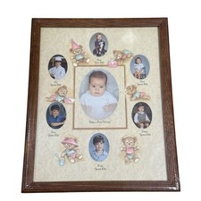 Vintage Baby First Picture To Toddler Teddy Collage picture frame Wooden New