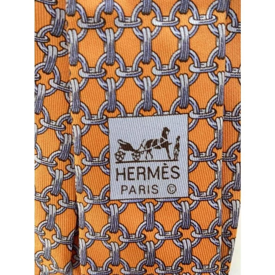 Gravata de pescoço HERMES vermelha laranja logotipo seda vendedor japonês N0212 40 feita na França - Imagem 4 de 4
