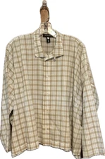 Eskandar Plaid Boxy Oversized Lagenlook Artsy Shirt Top Blouse 0 EUC
