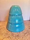 VTG Set of 3 Pyrex Robin Egg Blue Turquoise Nesting Mixing Bowls - 401, 402, 403