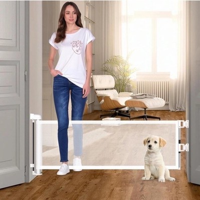 2 Pack Mesh Retractable Step Over Short Dog Gate 14'' High up to 55'' Wide White