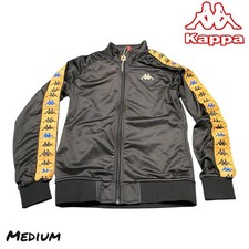 Kappa Track Jacket Boys Size MEDIUM Black  Tan/Gold Zip Banda Carambie NWT