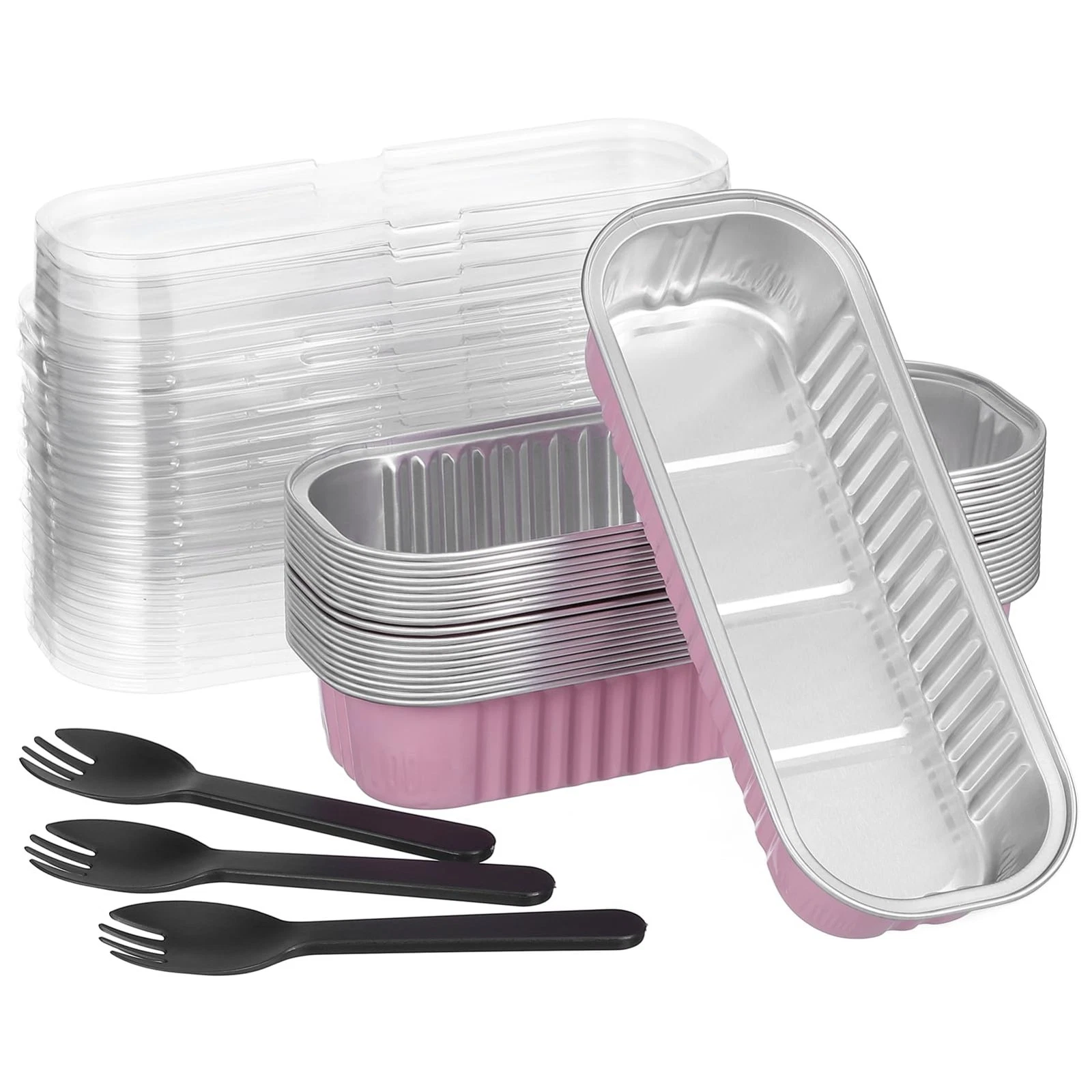 Mini Loaf Pans with Lids and Spoons 20 Pack 6.49X2.48X1.18 Inch Rectangular A...
