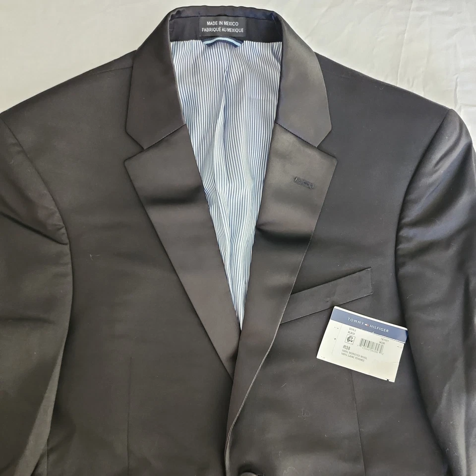 Tommy Hilfiger Men's Black Tuxedo Jacket Two Button with Satin Lapels  38R - Image 2 of 4