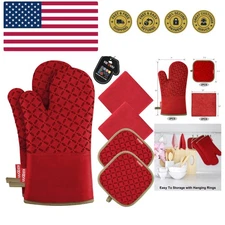 Oven Mitts and Pot Holders 6pcs Set, Kitchen Oven Glove High Heat Resistant 5...