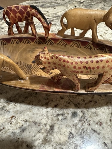 12 Zoll handgefertigte Safari Schüssel mit afrikanischen Wildtieren Design hergestellt in Kenia Vintage - Bild 20 von 21