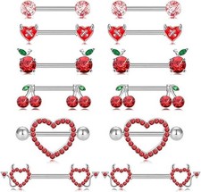 14G Nipple Rings for Women 316L Stainless Steel Heart,Butterfly,Moon,Devil,Fl...
