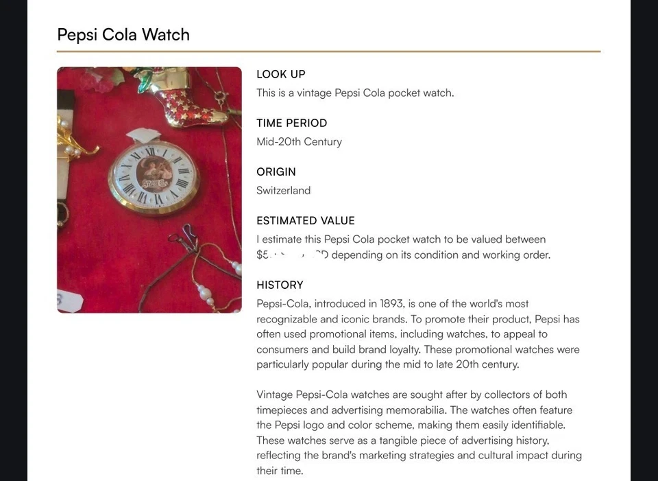 Винтажные карманные часы Pepsi Cola - Изображение 3 из 3